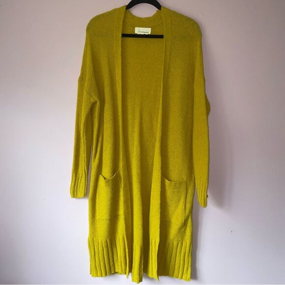 Anthropologie Size S Alpaca Cardigan Sweater Longline Duster Yellow Open Front - Picture 1 of 8